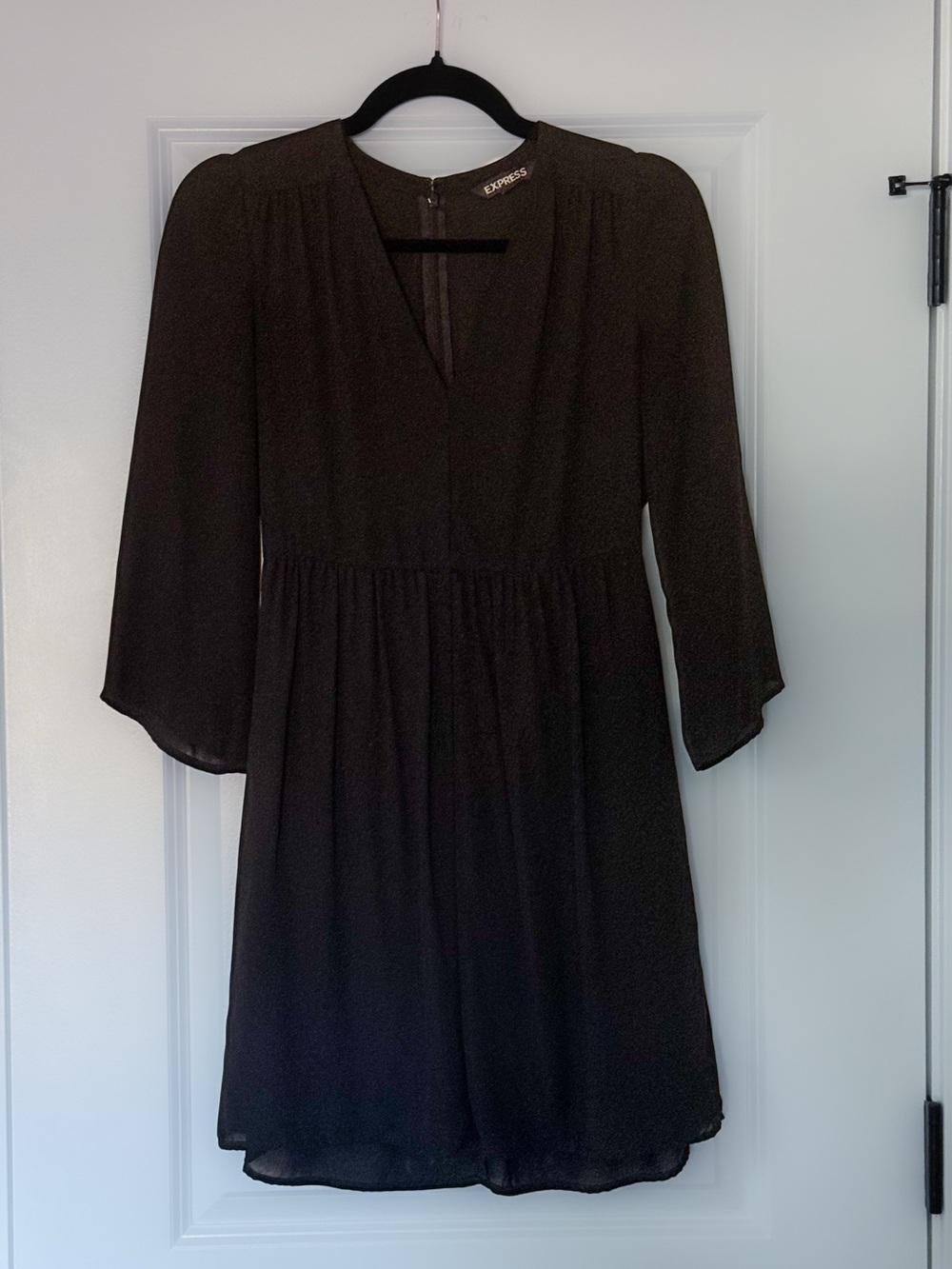Express Black Sheer V-Neck Mini Dress Bell Sleeve Size 2